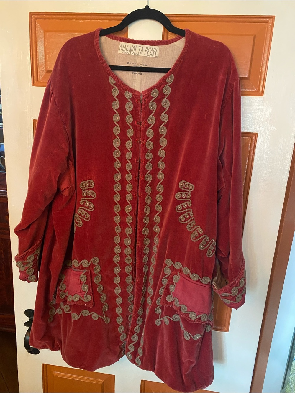 Magnolia Pearl Deep Red Velvet Embroidered Long Sleeve Dress Jacket